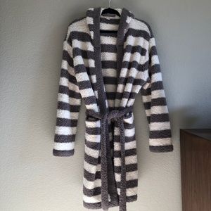 Barefoot Dreams CozyChic grey stipe hooded robe